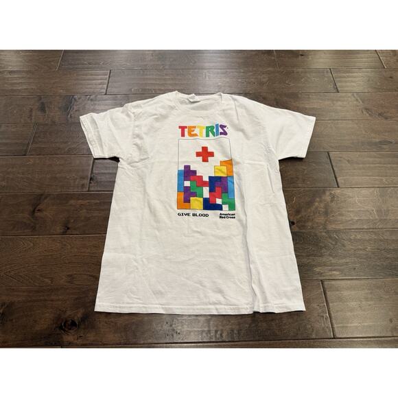 Tetris 40th Anniversary American Red Cross White Short Sleeve T-Shirt M NWOT NEW - Picture 2 of 9